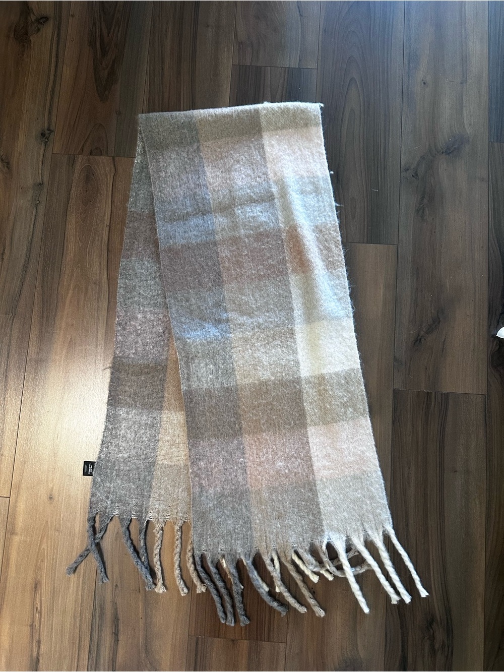Express Plaid Fringe Scarf - Beige, Cream, pink Gray, Tan
